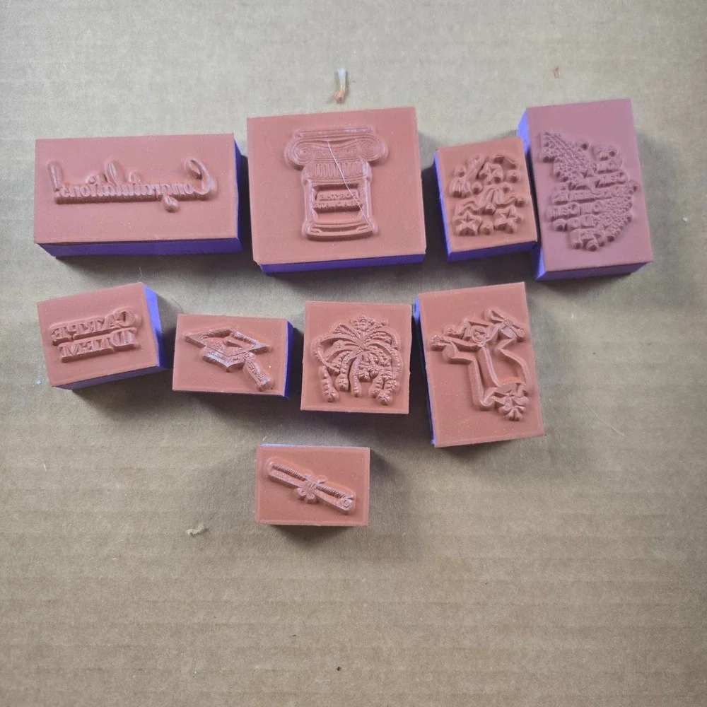 Graduation Rubber Stamp Set of 9 Graduate Cap Diploma Congratulations Crafts